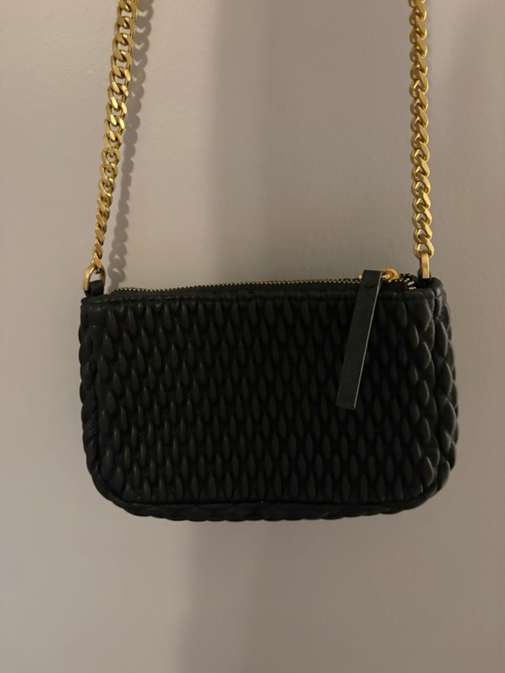 Mango Black Woven Crossbody with Gold Chain Strap